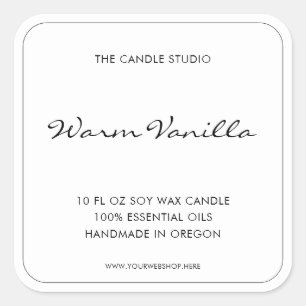 Modern Elegant Script Black White Packaging Candle Square Sticker