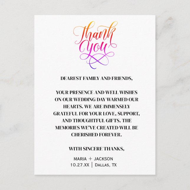 Modern Elegant Script Black White Wedding  Postcard (Front)