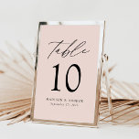 Modern Elegant Script Blush Wedding Table Number<br><div class="desc">Trendy, minimalist wedding table number cards featuring black modern lettering with "Table" in modern calligraphy script. The design features a blush background or a colour of your choice. The design repeats on the back. To order the blush table cards: add your name, wedding date, and table number. Add each number...</div>