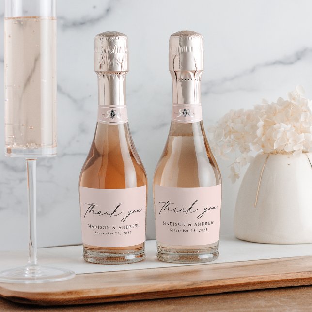 Modern Elegant Script Blush Wedding Thank You Sparkling Wine Label (Creator Uploaded)