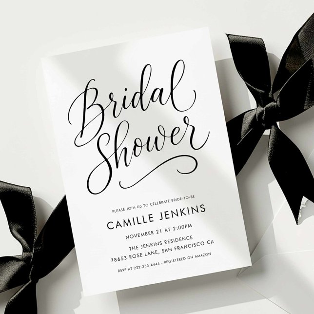 Modern Elegant Script Bridal Shower Invitation (Modern Calligraphy Bridal Shower Invitation)