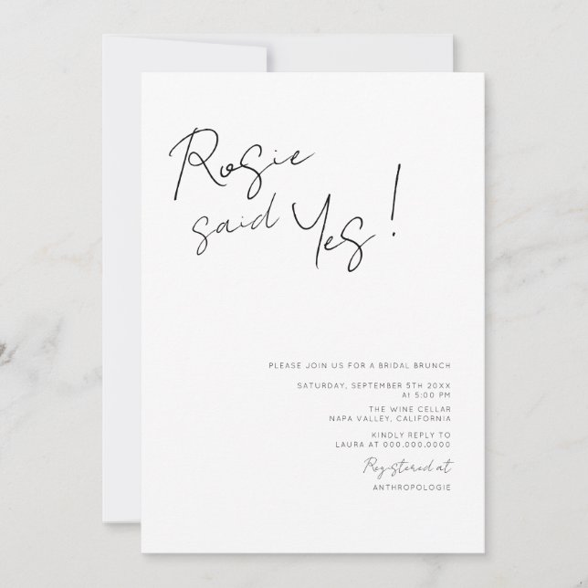 Modern Elegant Script Bridal Shower Invitation (Front)