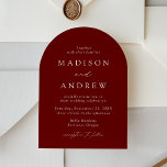 Modern Elegant Script Burgundy Arch Wedding Invitation<br><div class="desc">Bring timeless elegance and romance to your wedding with our minimalist and modern wedding invitations, featuring your details in crisp white lettering and graceful calligraphy script. Set against a burgundy background, these invitations offer sophistication and warmth, perfect for any wedding season. The contemporary arch shape design adds a stylish and...</div>