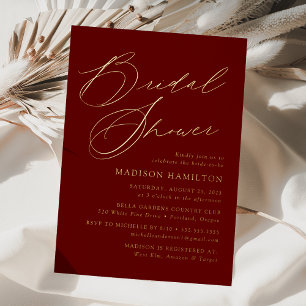 Modern Elegant Script Burgundy Bridal Shower