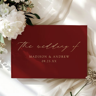 Modern Elegant Script Burgundy Photo Wedding Guest Book