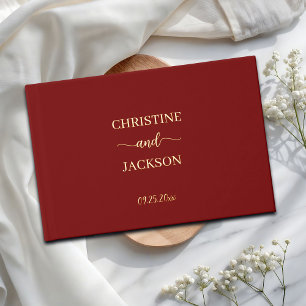 Modern Elegant Script Burgundy Wedding Gold Guest Book