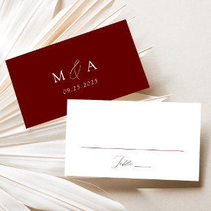Modern Elegant Script Burgundy Wedding Place Card
