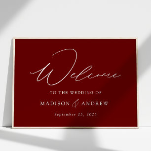 Modern Elegant Script Burgundy Wedding Welcome Poster