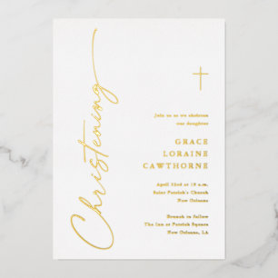 Modern Elegant Script Christening Gold