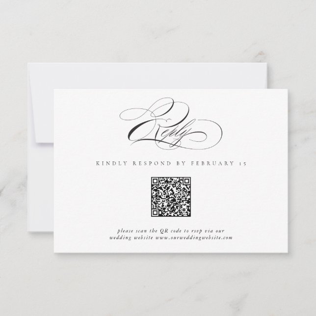 Modern Elegant Script Classic QR Code Wedding RSVP (Front)