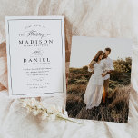 Modern Elegant Script Classic Wedding Invitation<br><div class="desc">This elegant and modern wedding invitation features unique calligraphy script paired with stylish type. The black and white colour scheme is perfect for any event,  formal or casual. Add your photo to the back of the card for a special,  personalised detail.</div>