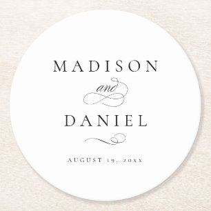 Modern Elegant Script Classic Wedding Round Paper Coaster