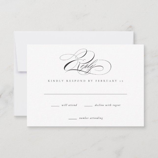Modern Elegant Script Classic Wedding RSVP Card (Front)