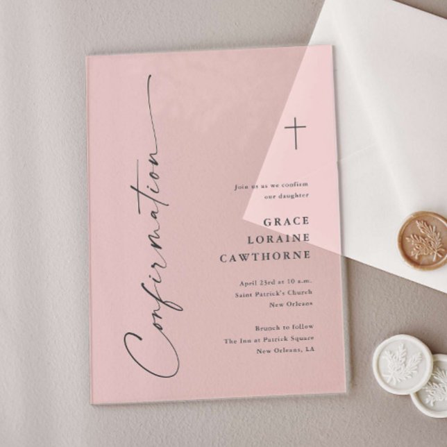 Modern Elegant Script Confirmation Acrylic Invitations (Modern handwritten religious girls confirmation acrylic invitations.)