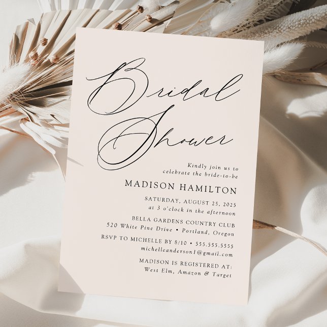 Modern Elegant Script Cream Bridal Shower Invitation (Creator Uploaded)