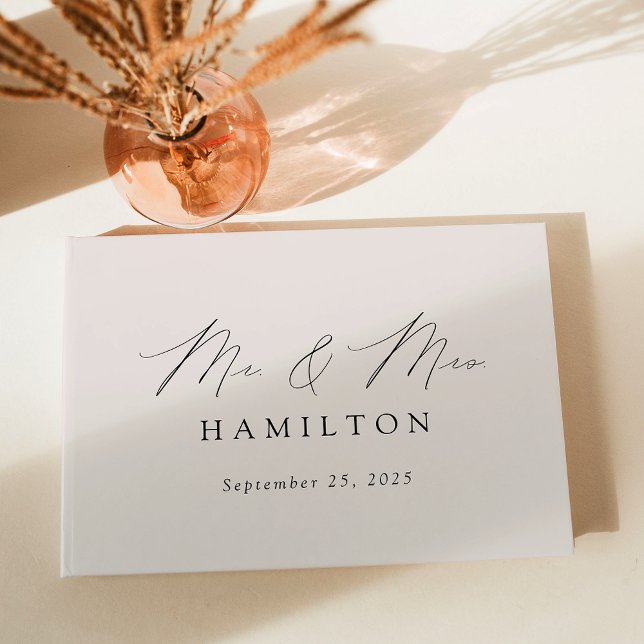 Modern Elegant Script Cream Photo Wedding Guest Book (Creator Uploaded)