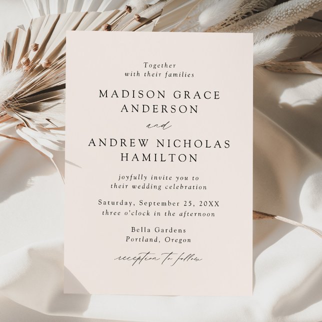 Modern Elegant Script Cream Wedding Invitation (Creator Uploaded)