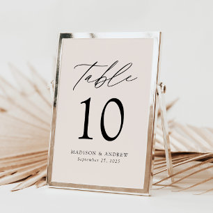 Modern Elegant Script Cream Wedding Table Number