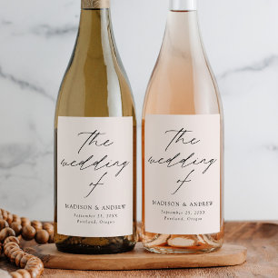 Modern Elegant Script Cream Wedding Wine Label