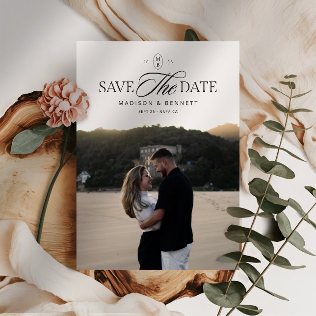Modern Elegant Script Double-Sided Photo  Save The Date (Creator Uploaded)