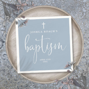 Modern Elegant Script Dusty Blue Baptism Napkin