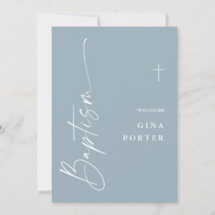 Modern Elegant Script Dusty Blue Baptism Welcome Invitation