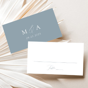 Modern Elegant Script Dusty Blue Wedding Place Card