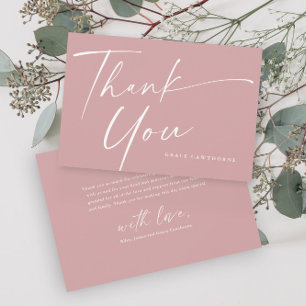 Modern Elegant Script Dusty Pink Girls Baptism  Thank You Card