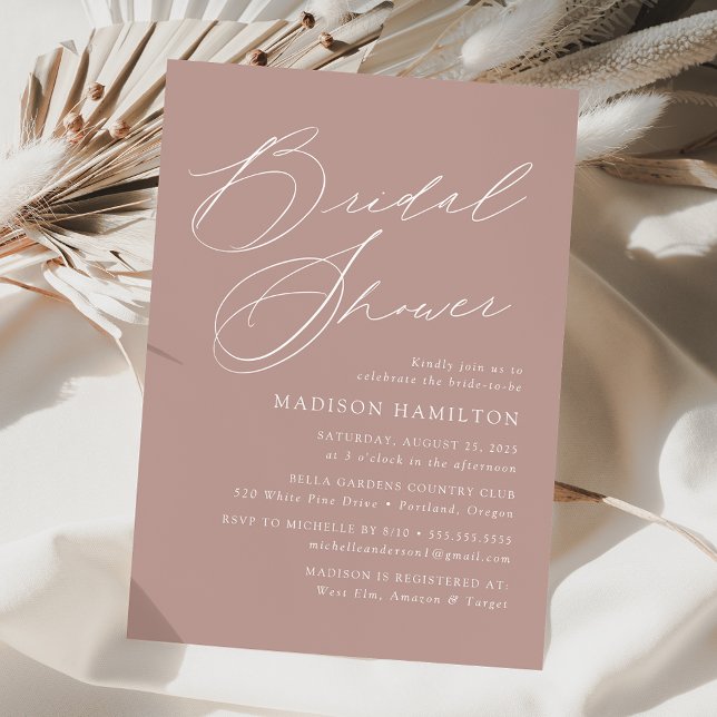 Modern Elegant Script Dusty Rose Bridal Shower Invitation (Creator Uploaded)