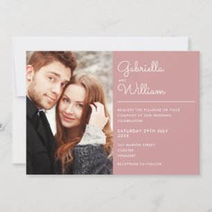Modern Elegant Script Dusty Rose Photo Wedding Invitation