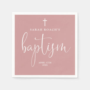 Modern Elegant Script Dusty Rose Pink Baptism Napkin