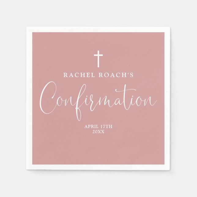 Modern Elegant Script Dusty Rose Pink Confirmation Napkin (Front)
