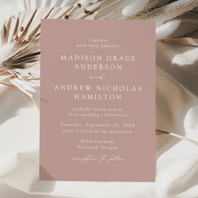 Modern Elegant Script Dusty Rose Wedding Invitation (Creator Uploaded)