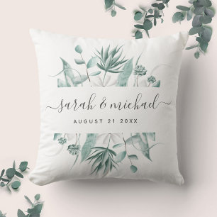 Modern Elegant Script Eucalyptus Greenery Wedding Cushion