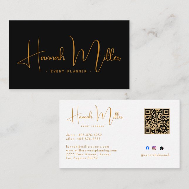 Modern Elegant Script Event QR Code Business Card (Front/Back)