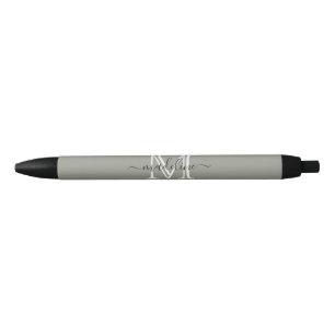 Modern Elegant Script Evergreen Fog Monogram Black Ink Pen