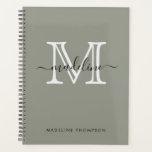 Modern Elegant Script Evergreen Fog Monogram Planner<br><div class="desc">Modern Elegant Script Evergreen Fog Monogram Planner</div>