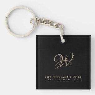 Modern Elegant Script Family Monogram Gold Black Key Ring