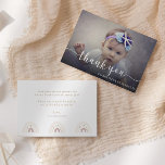 Modern Elegant Script First Birthday Photo Thank You Card<br><div class="desc">This birthday thank you card features a simple elegant text.  Customise text on the front/back and add a photo to create your own unique birthday thank you card.</div>