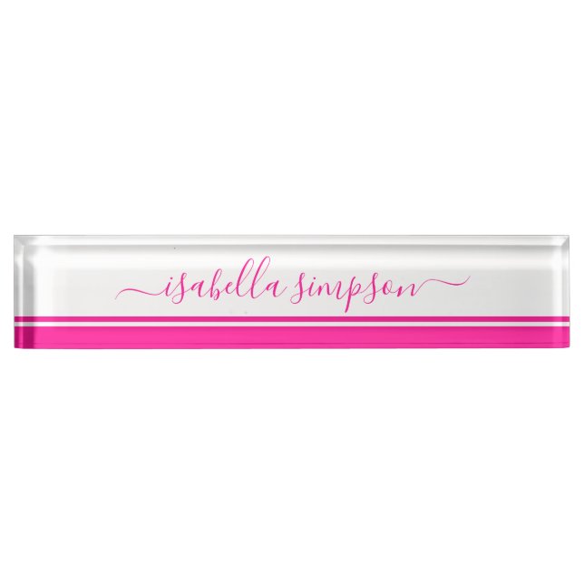 Modern Elegant Script Girly Professional Pink Nameplate (Front)