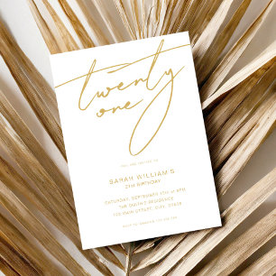 Modern Elegant Script Gold 21st Birthday Party Invitation