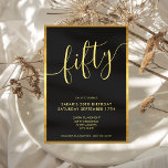 Modern Elegant Script Gold 50th Birthday Invitation<br><div class="desc">Modern Elegant Script Gold 50th Birthday Invitation. Minimalist 50th birthday invitation template design featuring calligraphy hand lettered typography and black and gold colour design.</div>