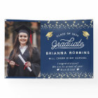 Modern Elegant Script Gold Graduation Photo Navy