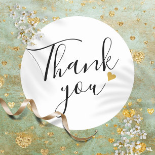 Modern Elegant Script Gold Heart Thank You Classic Round Sticker