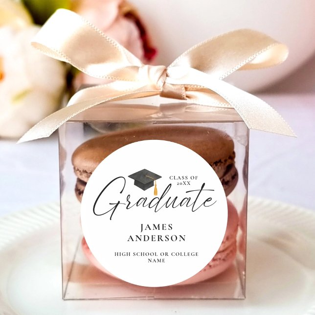 Modern Elegant Script Graduation  Classic Round Sticker (Creator Uploaded)