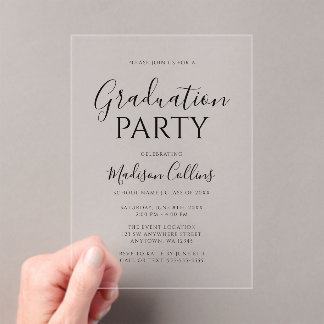 Modern Elegant Script Graduation Party Acrylic Invitations