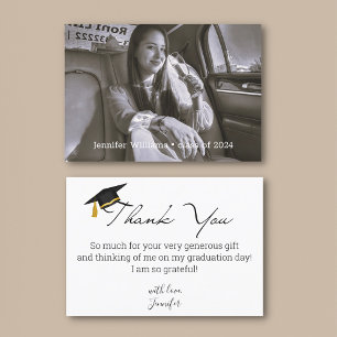 Modern Elegant Script Graduation Photo Minimalist Thank You Card