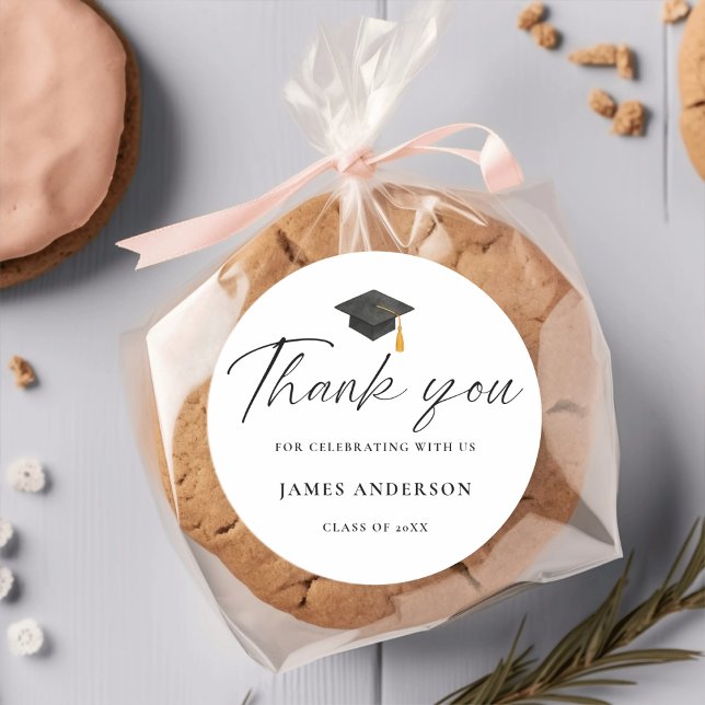 Modern Elegant Script Graduation Thank you Classic Round Sticker (Creator Uploaded)