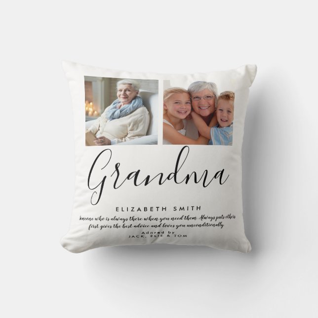 Modern Elegant Script Grandma Quote Photo Cushion (Front)