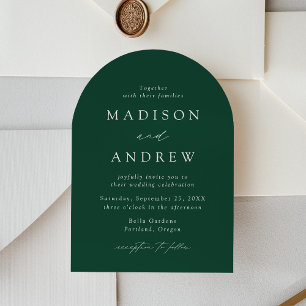 Modern Elegant Script Green Arch Wedding Invitation